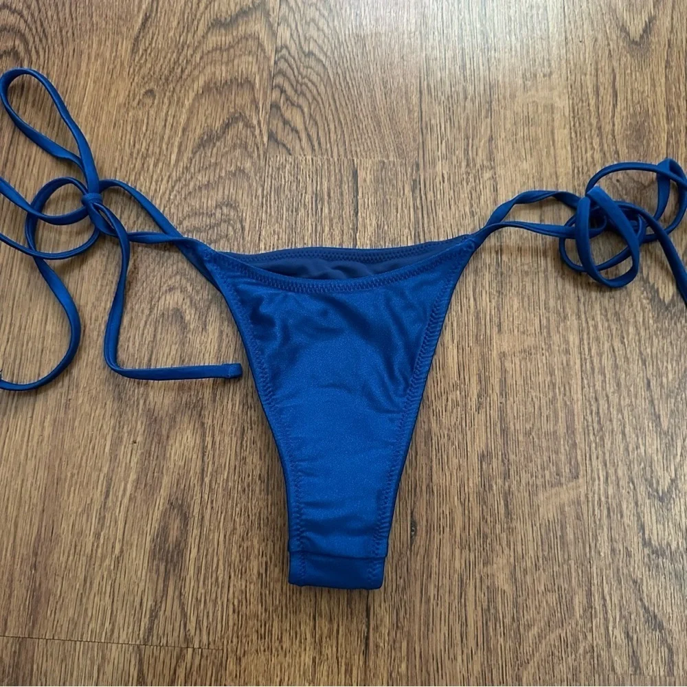 Djerf Avenue Frankie's Bikinis shiny Navy Swimwear bikini bottom sexy medium